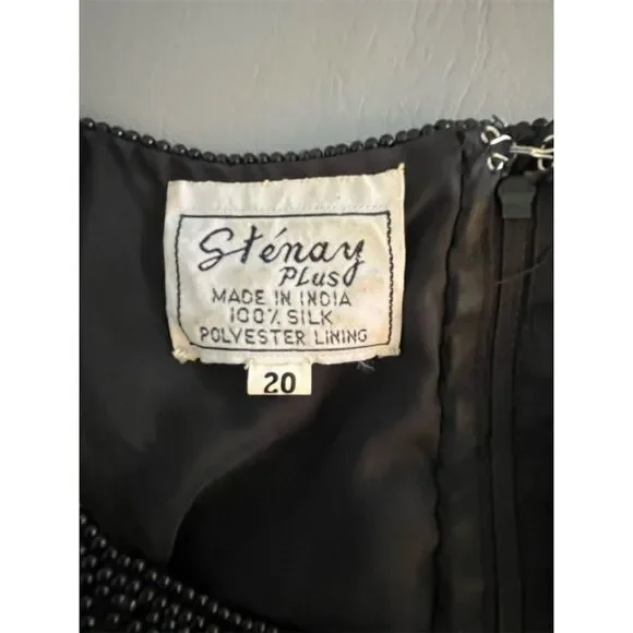 Stenay Plus Size 20 Black Beaded Silk Vintage Evening Dress